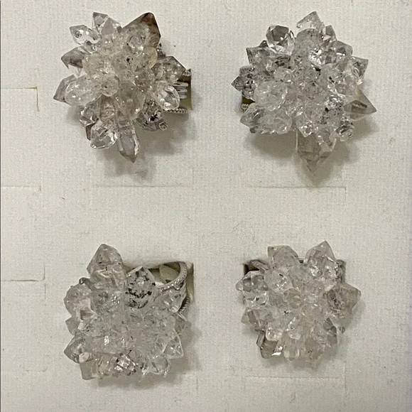 Herkimer Black & White Energy Healer Crystal Cluster Silver Statement Ring - Picture 3 of 7